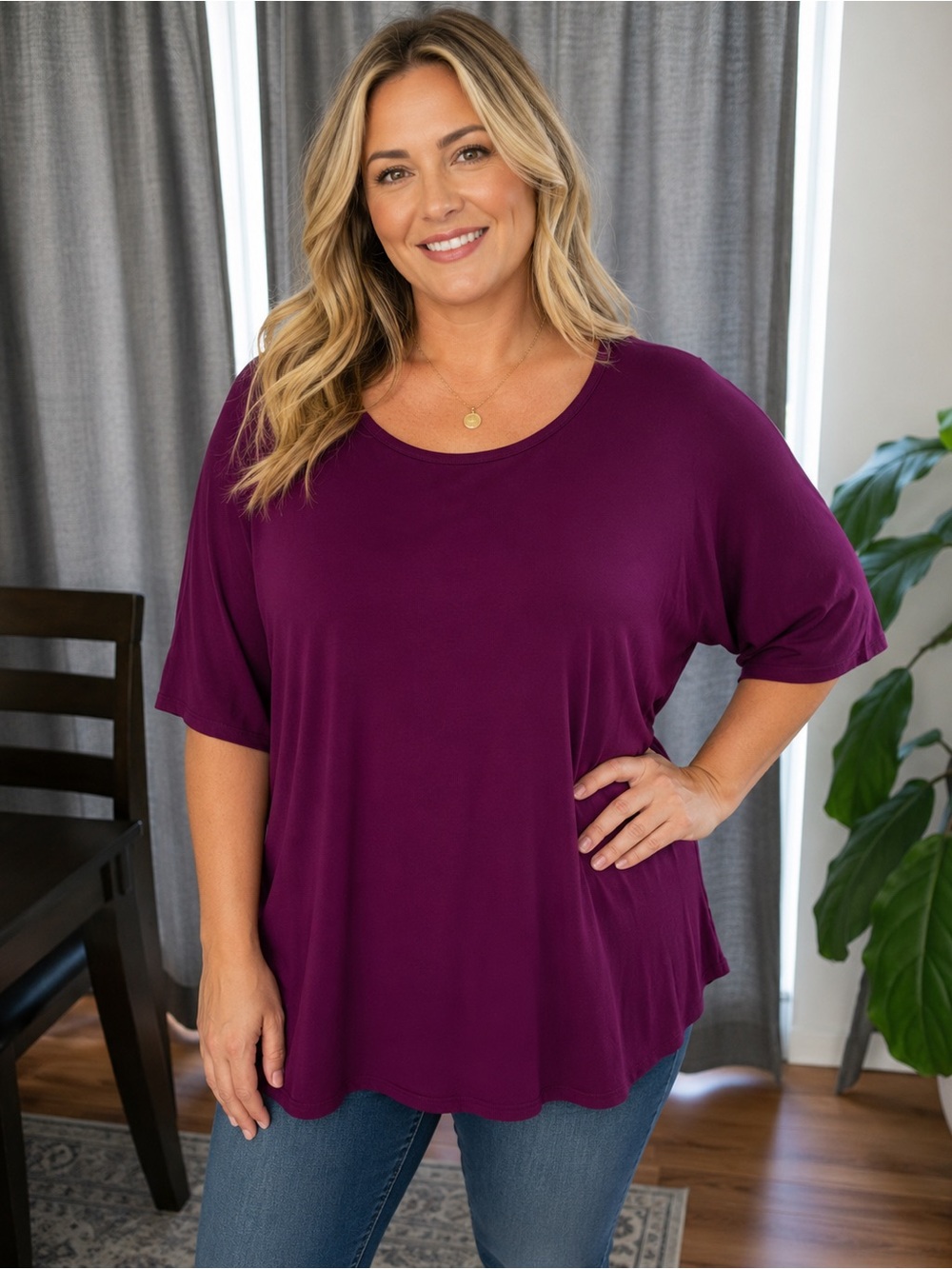 J. Jill Short Sleeve Crewneck Top in Plum